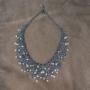 Statement mesh necklace black metal rhinestones goth